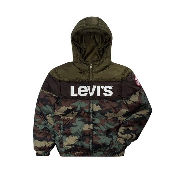New Levi's Big Boy Camo Print Rocket Hooded Puffer Jacket Large - Picture 1 of 4